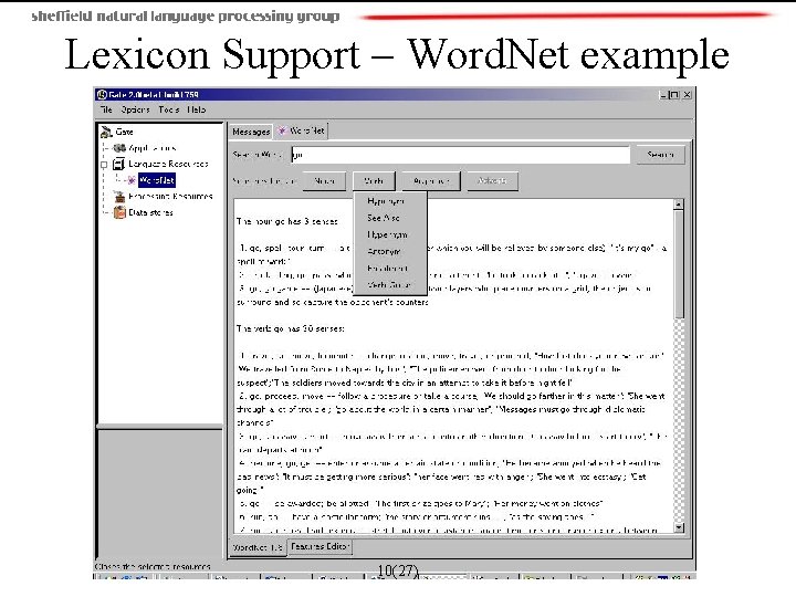 Lexicon Support – Word. Net example 10(27) 