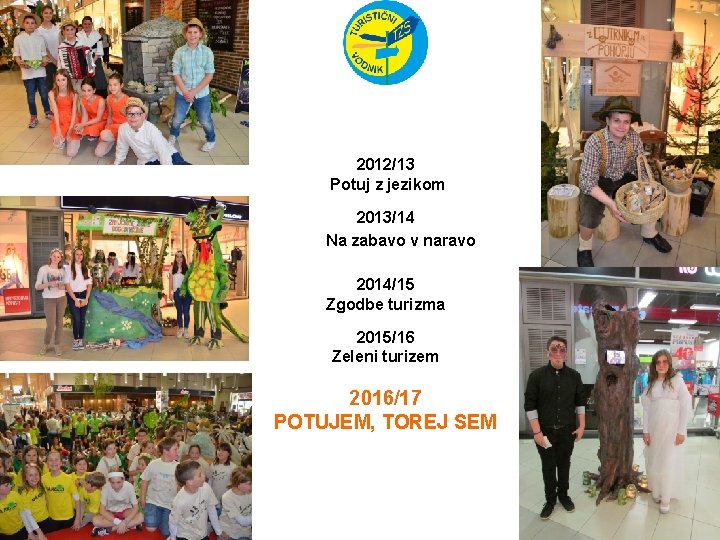 2012/13 Potuj z jezikom 2013/14 Na zabavo v naravo 2014/15 Zgodbe turizma 2015/16 Zeleni 2012/13 Potuj z jezikom 2013/14 Na zabavo v naravo 2014/15 Zgodbe turizma 2015/16 Zeleni