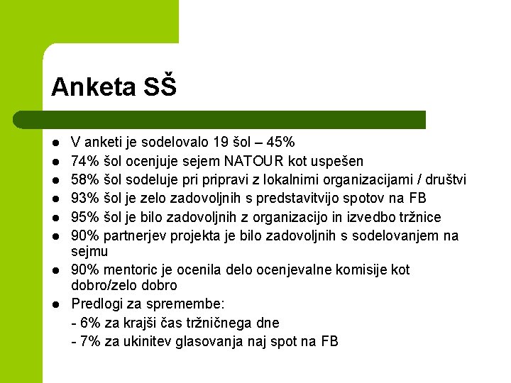 Anketa SŠ V anketi je sodelovalo 19 šol – 45% l 74% šol ocenjuje Anketa SŠ V anketi je sodelovalo 19 šol – 45% l 74% šol ocenjuje