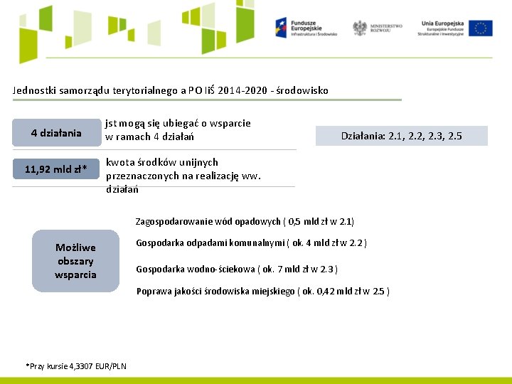 Jednostki samorządu terytorialnego a PO IiŚ 2014 -2020 - środowisko 4 działania 11, 92