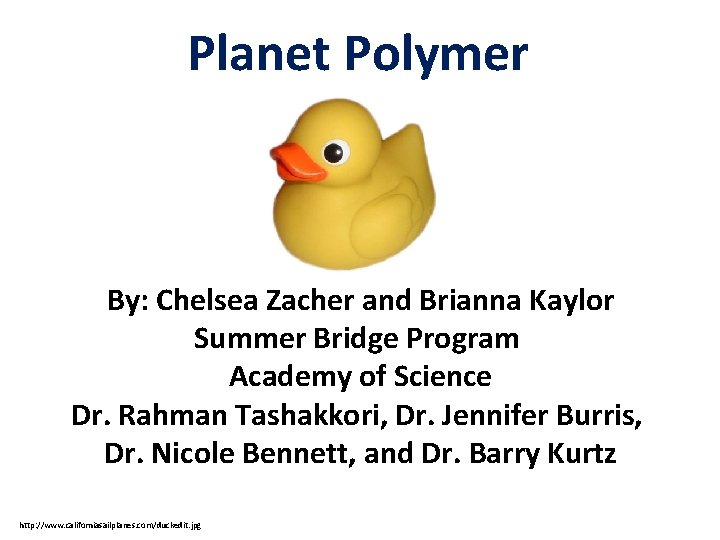 Planet Polymer By: Chelsea Zacher and Brianna Kaylor Summer Bridge Program Academy of Science