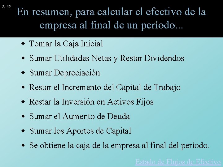 2 - 12 En resumen, para calcular el efectivo de la empresa al final 2 - 12 En resumen, para calcular el efectivo de la empresa al final