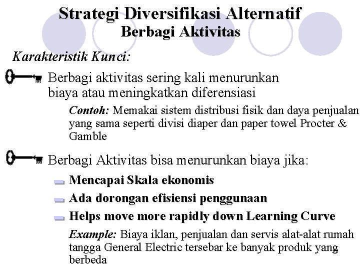 Strategi Diversifikasi Alternatif Berbagi Aktivitas Karakteristik Kunci: Berbagi aktivitas sering kali menurunkan biaya atau