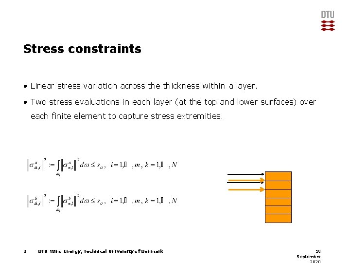 Stress constraints • Linear stress variation across the thickness within a layer. • Two