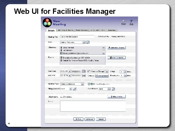 Web UI for Facilities Manager 16 