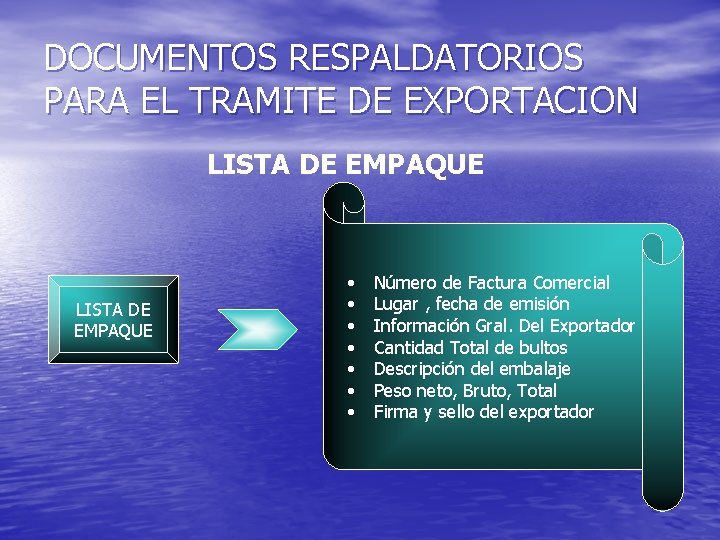 DOCUMENTOS RESPALDATORIOS PARA EL TRAMITE DE EXPORTACION LISTA DE EMPAQUE • • Número de