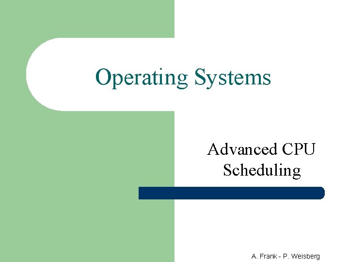 Operating Systems Advanced CPU Scheduling A. Frank - P. Weisberg 