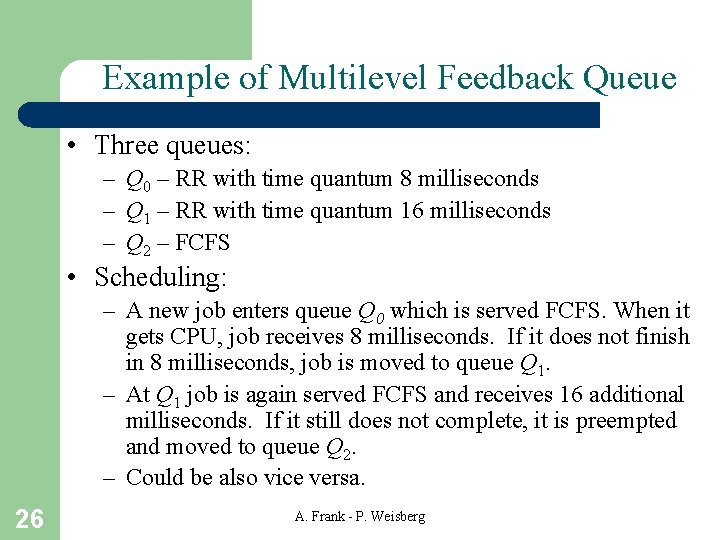 Example of Multilevel Feedback Queue • Three queues: – Q 0 – RR with