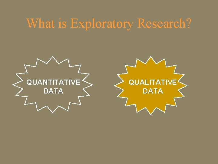 What is Exploratory Research? QUANTITATIVE DATA QUALITATIVE DATA 