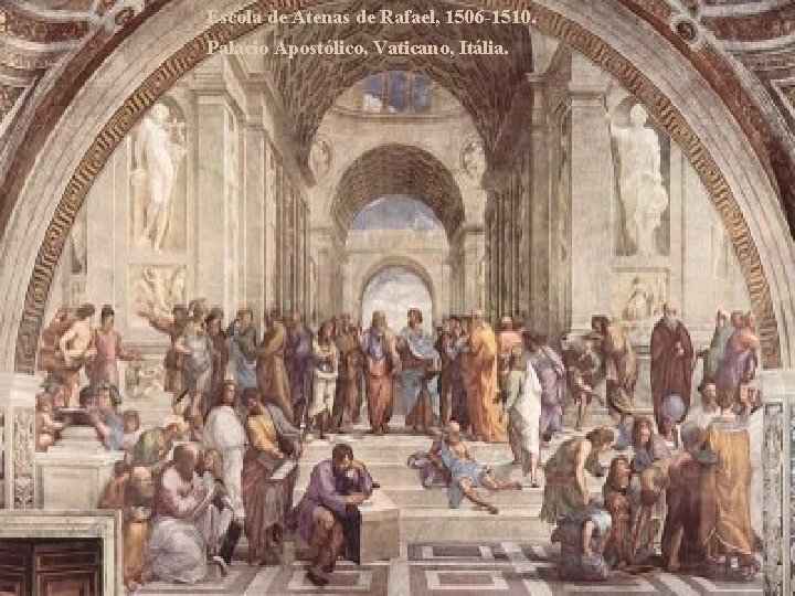Escola de Atenas de Rafael, 1506 -1510. Palacio Apostólico, Vaticano, Itália. 