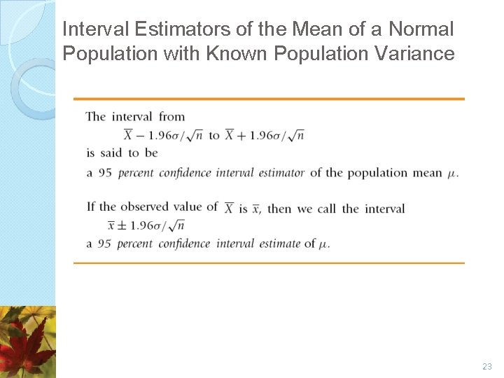 Interval Estimators of the Mean of a Normal Population with Known Population Variance 23