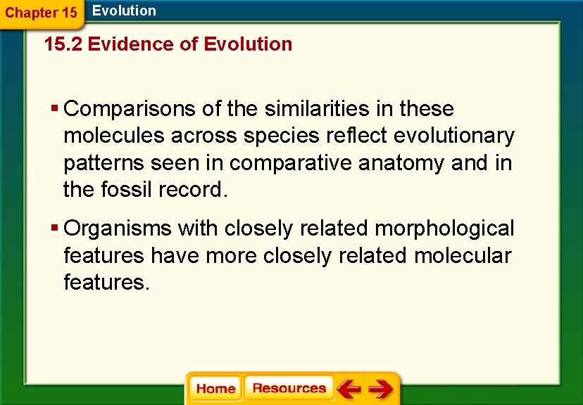 Chapter 15 Evolution 15. 2 Evidence of Evolution § Comparisons of the similarities in