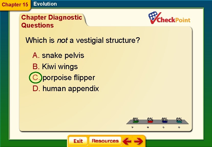 Chapter 15 Evolution Chapter Diagnostic Questions Which is not a vestigial structure? A. snake