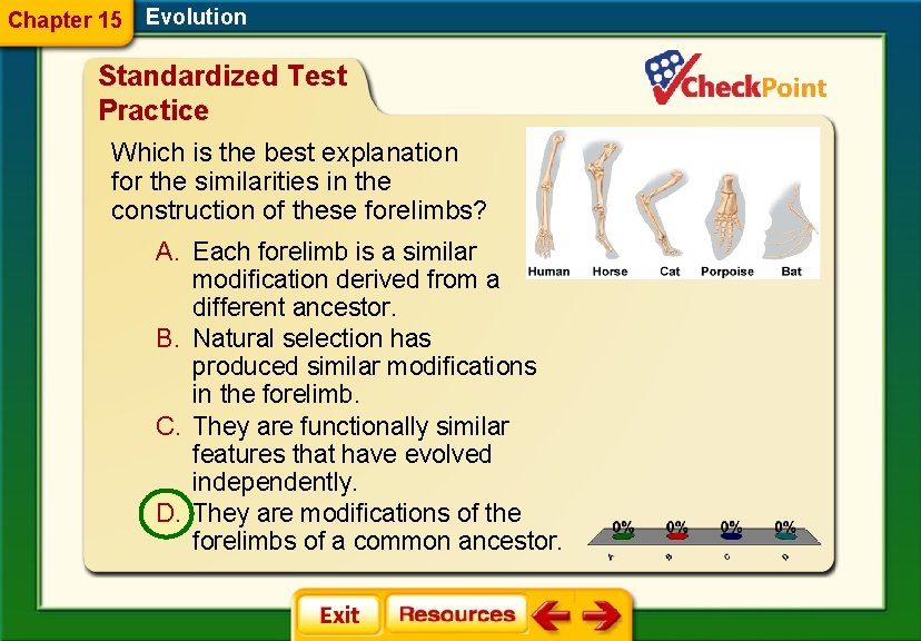 Chapter 15 Evolution Standardized Test Practice Which is the best explanation for the similarities