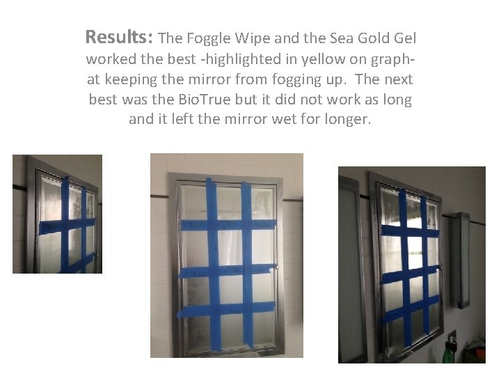 Results: The Foggle Wipe and the Sea Gold Gel worked the best -highlighted in