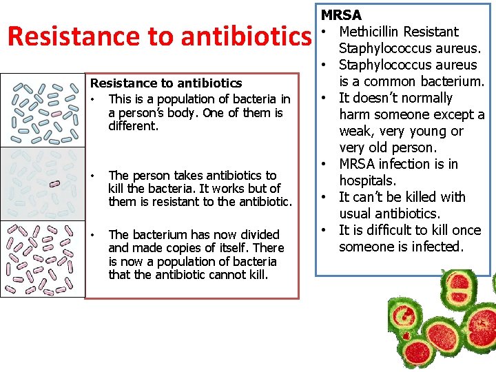 Resistance to antibiotics • This is a population of bacteria in a person’s body. Resistance to antibiotics • This is a population of bacteria in a person’s body.
