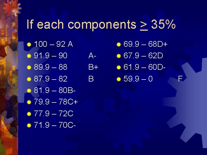 If each components > 35% ® 100 – 92 A ® 91. 9 – If each components > 35% ® 100 – 92 A ® 91. 9 –