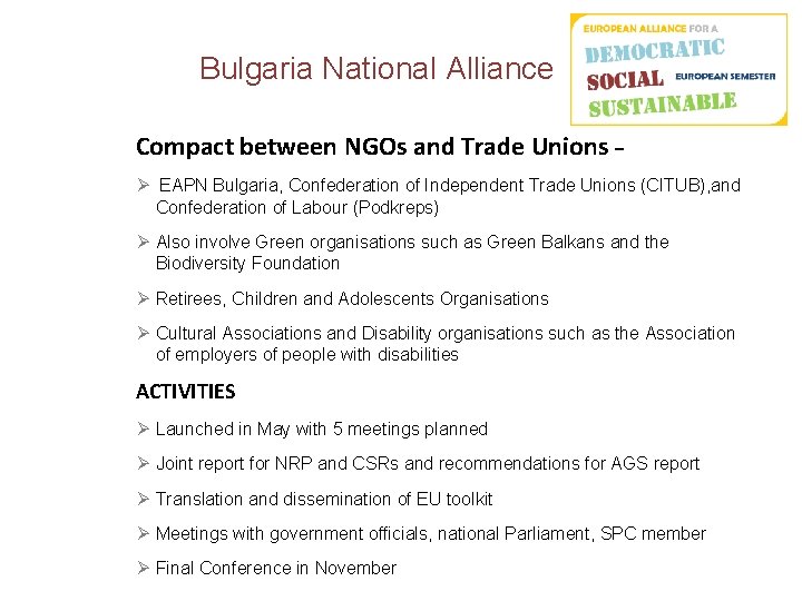 Bulgaria National Alliance Compact between NGOs and Trade Unions – Ø EAPN Bulgaria, Confederation