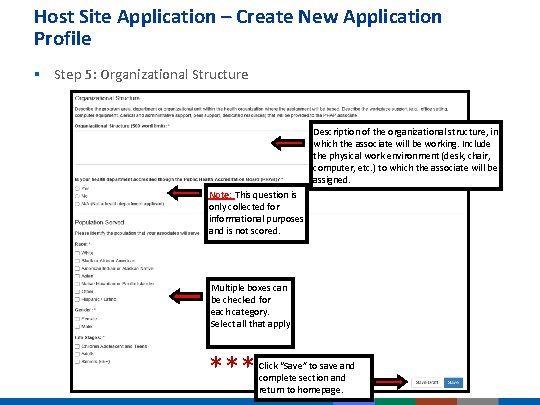 Host Site Application – Create New Application Profile § Step 5: Organizational Structure Description Host Site Application – Create New Application Profile § Step 5: Organizational Structure Description