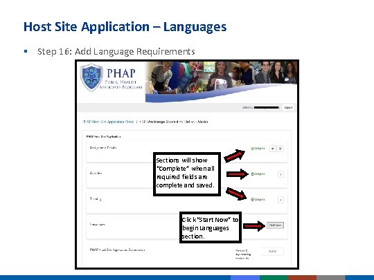 Host Site Application – Languages § Step 16: Add Language Requirements Sections will show Host Site Application – Languages § Step 16: Add Language Requirements Sections will show