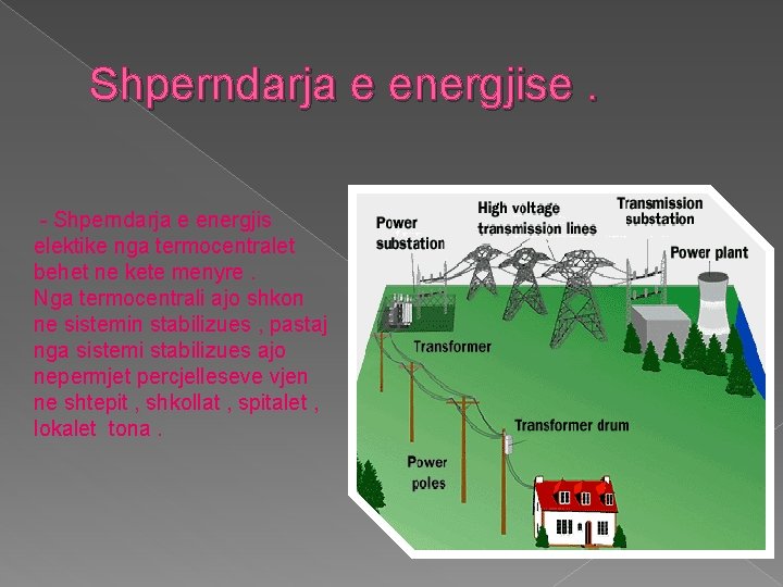 Shperndarja e energjise. - Shperndarja e energjis elektike nga termocentralet behet ne kete menyre.