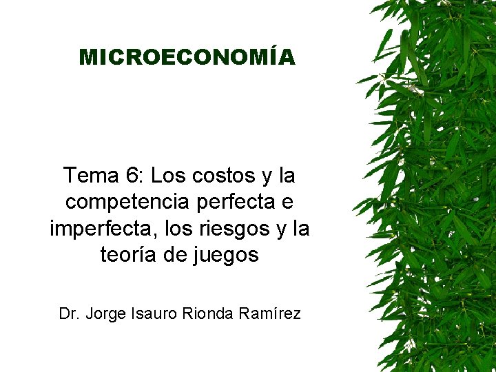 MICROECONOMÍA Tema 6: Los costos y la competencia perfecta e imperfecta, los riesgos y