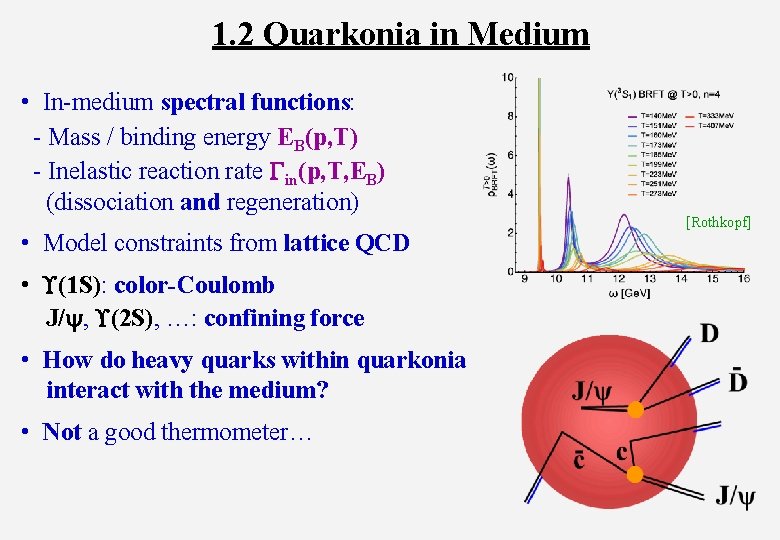 1. 2 Quarkonia in Medium • In-medium spectral functions: - Mass / binding energy