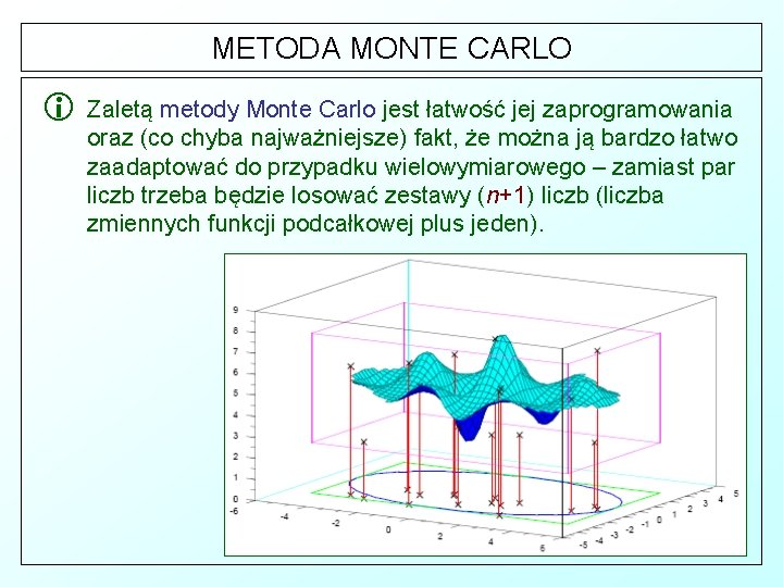 METODA MONTE CARLO i Zaletą metody Monte Carlo jest łatwość jej zaprogramowania oraz (co
