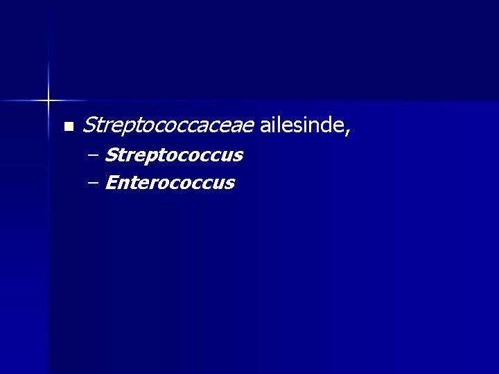n Streptococcaceae ailesinde, – Streptococcus – Enterococcus 