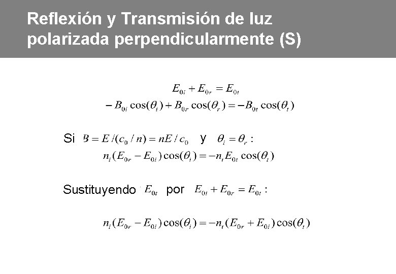 Reflexión y Transmisión de luz polarizada perpendicularmente (S) Ignoring the rapidly varying parts of