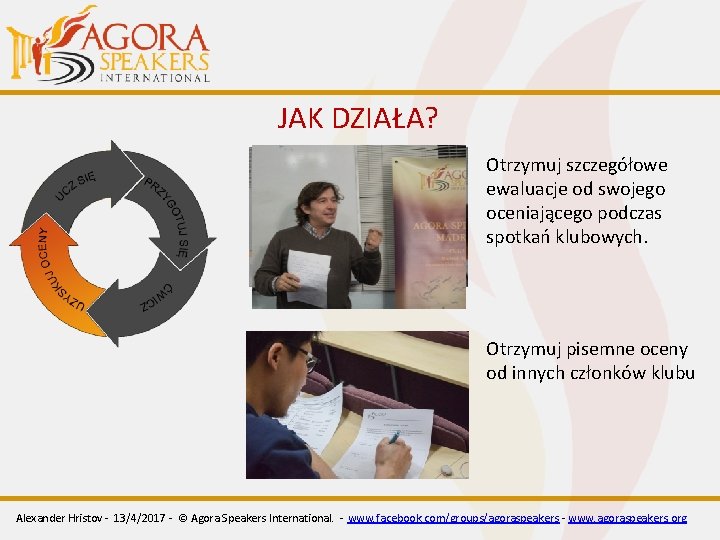 JAK DZIAŁA? Otrzymuj szczegółowe ewaluacje od swojego oceniającego podczas spotkań klubowych. Otrzymuj pisemne oceny JAK DZIAŁA? Otrzymuj szczegółowe ewaluacje od swojego oceniającego podczas spotkań klubowych. Otrzymuj pisemne oceny