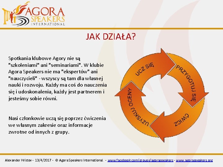 JAK DZIAŁA? Spotkania klubowe Agory nie są "szkoleniami" ani "seminariami". W klubie Agora Speakers JAK DZIAŁA? Spotkania klubowe Agory nie są "szkoleniami" ani "seminariami". W klubie Agora Speakers