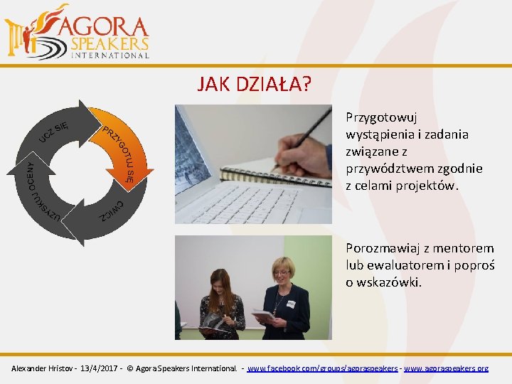 JAK DZIAŁA? Przygotowuj wystąpienia i zadania związane z przywództwem zgodnie z celami projektów. Porozmawiaj JAK DZIAŁA? Przygotowuj wystąpienia i zadania związane z przywództwem zgodnie z celami projektów. Porozmawiaj