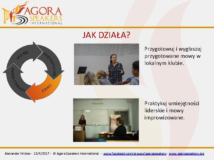 JAK DZIAŁA? Przygotowuj i wygłaszaj przygotowane mowy w lokalnym klubie. Praktykuj umiejętności liderskie i JAK DZIAŁA? Przygotowuj i wygłaszaj przygotowane mowy w lokalnym klubie. Praktykuj umiejętności liderskie i