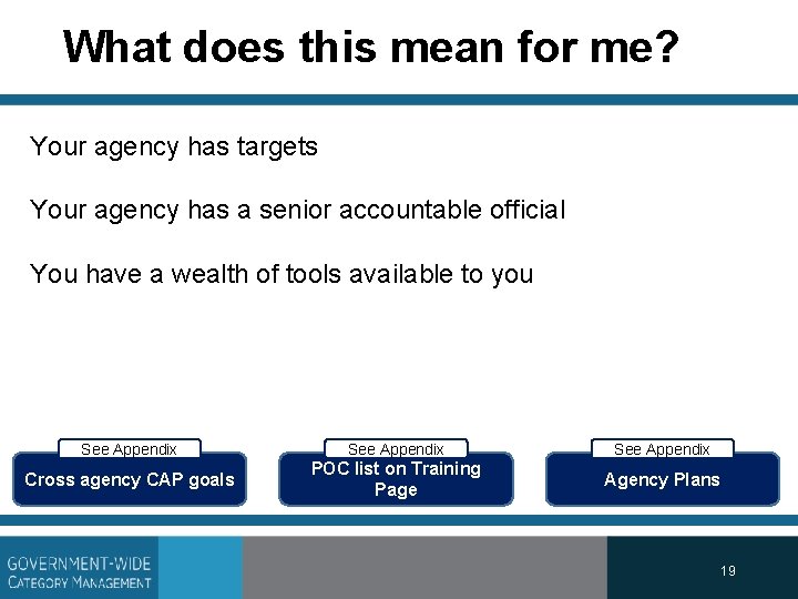 What does this mean for me? Your agency has targets Your agency has a