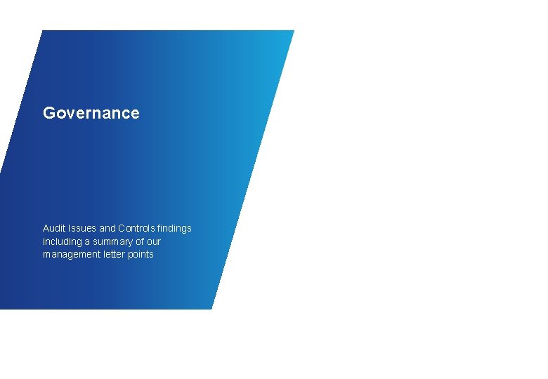 Governance Audit Issues and Controls findings including a summary of our management letter points