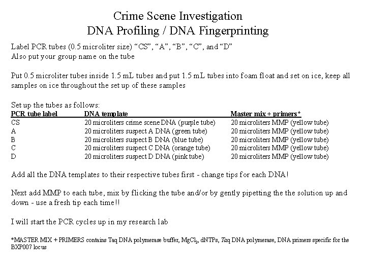 Crime Scene Investigation DNA Profiling / DNA Fingerprinting Label PCR tubes (0. 5 microliter