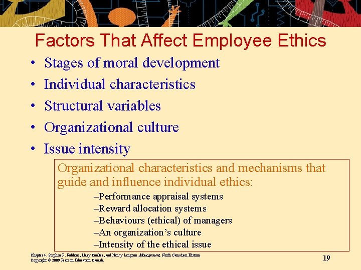 Factors That Affect Employee Ethics • • • Stages of moral development Individual characteristics