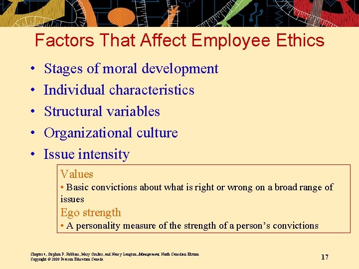 Factors That Affect Employee Ethics • • • Stages of moral development Individual characteristics