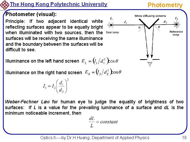 The Hong Kong Polytechnic University Photometry Photometer (visual): Principle: If two adjacent identical white