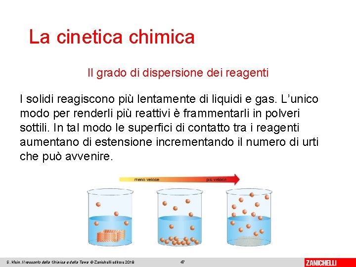 La cinetica chimica Il grado di dispersione dei reagenti I solidi reagiscono più lentamente