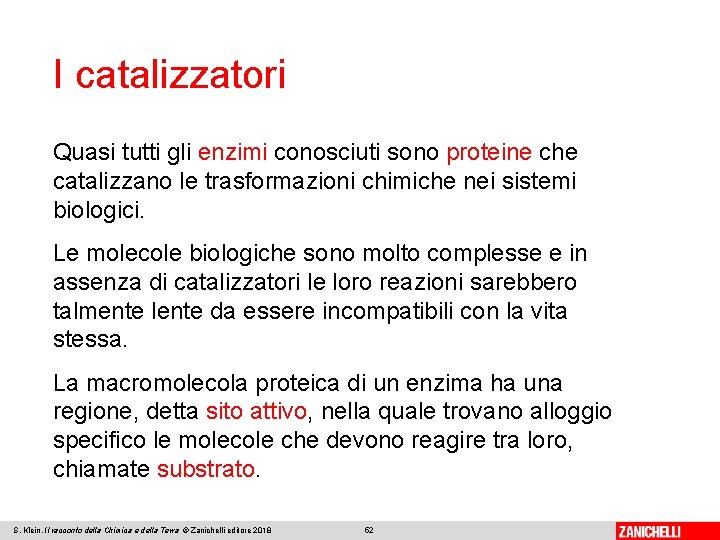 I catalizzatori Quasi tutti gli enzimi conosciuti sono proteine che catalizzano le trasformazioni chimiche