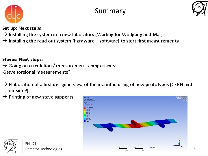 Summary Set up: Next steps: Installing the system in a new laboratory (Waiting for