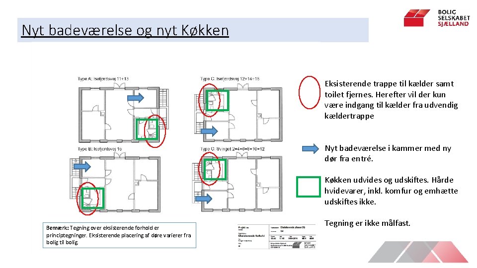 Nyt badeværelse og nyt Køkken Eksisterende trappe til kælder samt toilet fjernes. Herefter vil