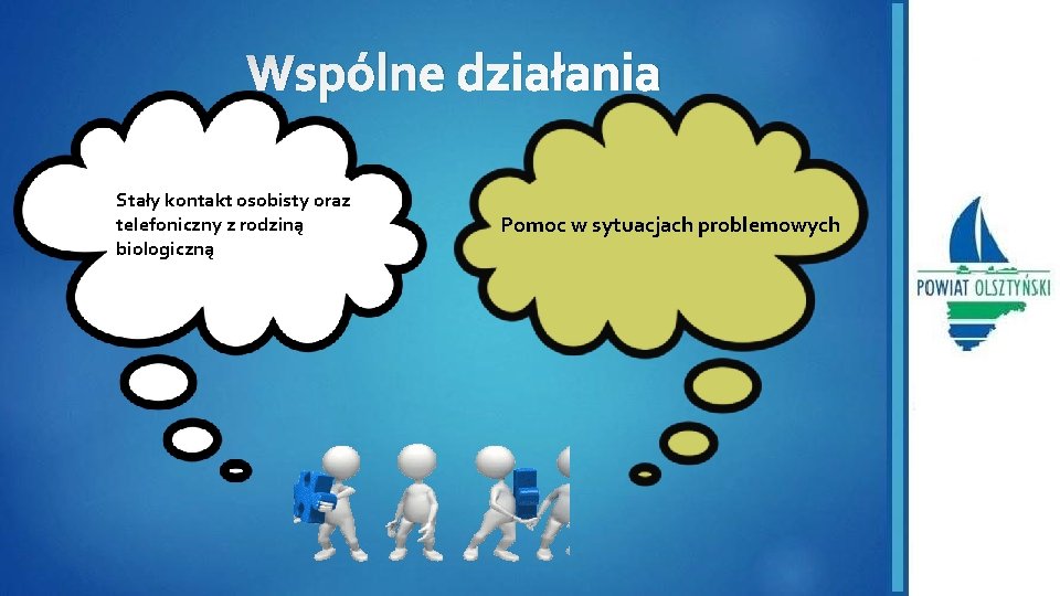 Wspólne działania Stały kontakt osobisty oraz telefoniczny z rodziną biologiczną Pomoc w sytuacjach problemowych