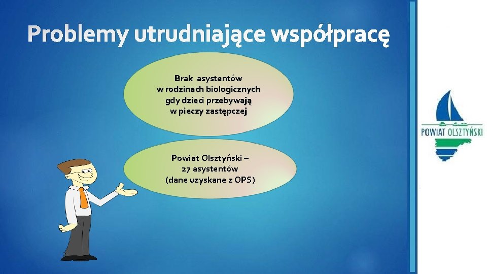 Problemy utrudniające współpracę Brak asystentów w rodzinach biologicznych gdy dzieci przebywają w pieczy zastępczej