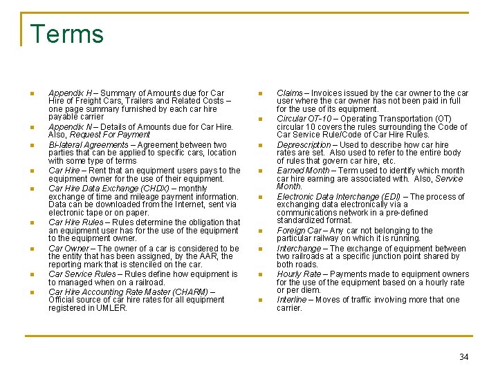 Terms n n n n n Appendix H – Summary of Amounts due for Terms n n n n n Appendix H – Summary of Amounts due for