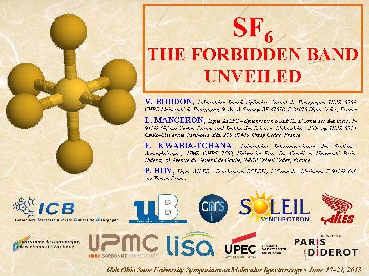 SF 6 THE FORBIDDEN BAND UNVEILED V. BOUDON, Laboratoire Interdisciplinaire Carnot de Bourgogne, UMR