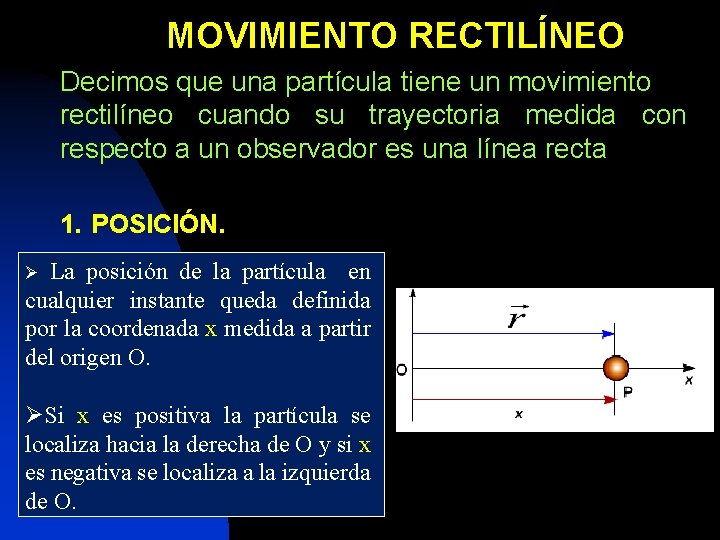 MOVIMIENTO RECTILÍNEO Decimos que una partícula tiene un movimiento rectilíneo cuando su trayectoria medida