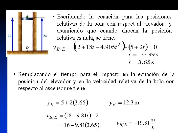  • Escribiendo la ecuación para las posiciones relativas de la bola con respect